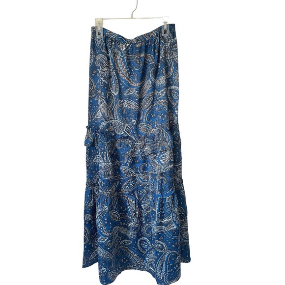 Outerknown‎ Recycled Polyester Size 6 Paisely Blue Maxi Tiered Skirt NWT $198 - Picture 1 of 11